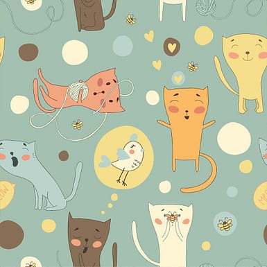 Cats pattern - tapeta dziecięca - artgroup.com.pl